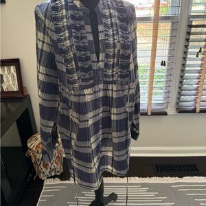 Plaid Navy and White Women's Top